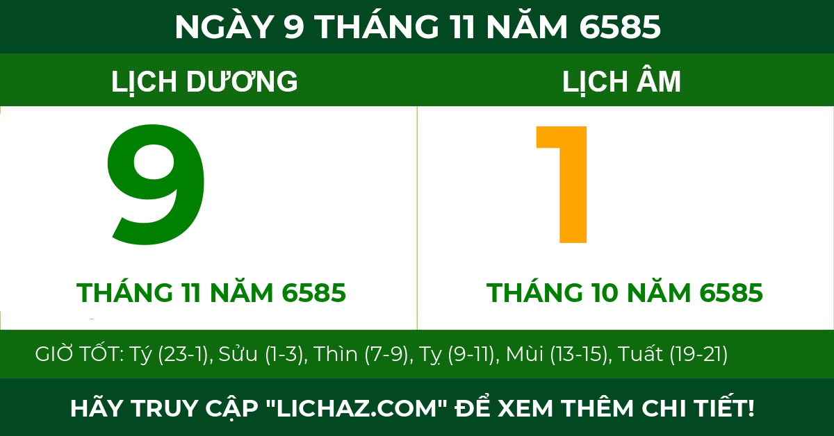 lịch âm ngày 9 tháng 11 năm 6585