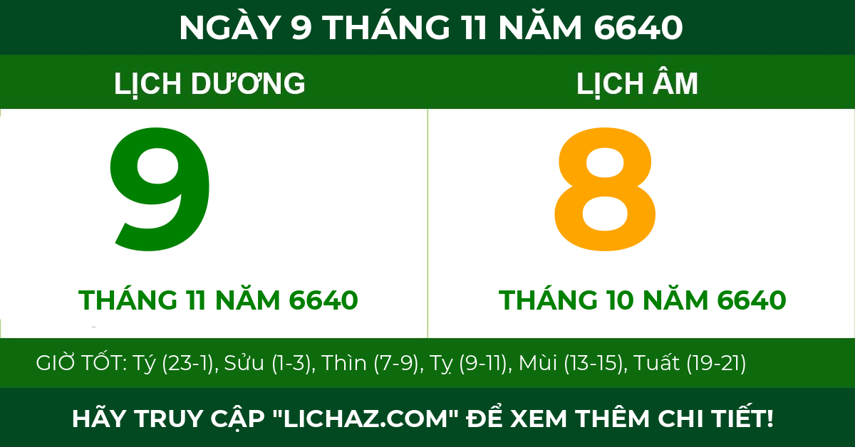 lịch âm ngày 9 tháng 11 năm 6640