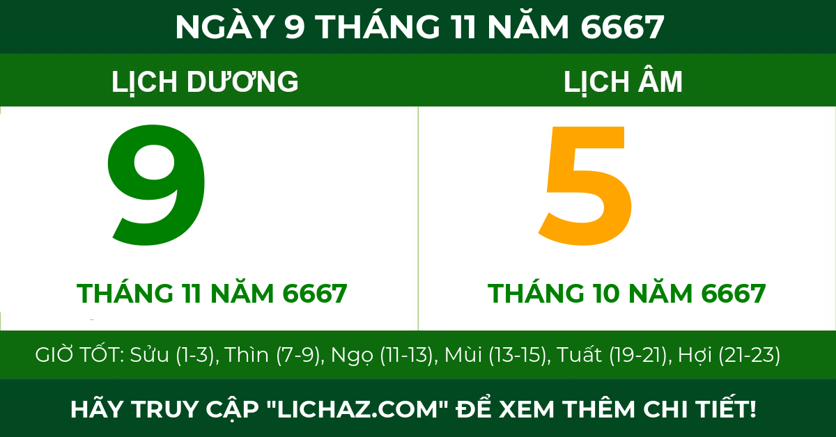 lịch âm ngày 9 tháng 11 năm 6667