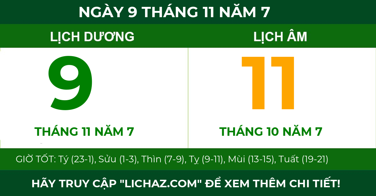 lịch âm ngày 9 tháng 11 năm 7