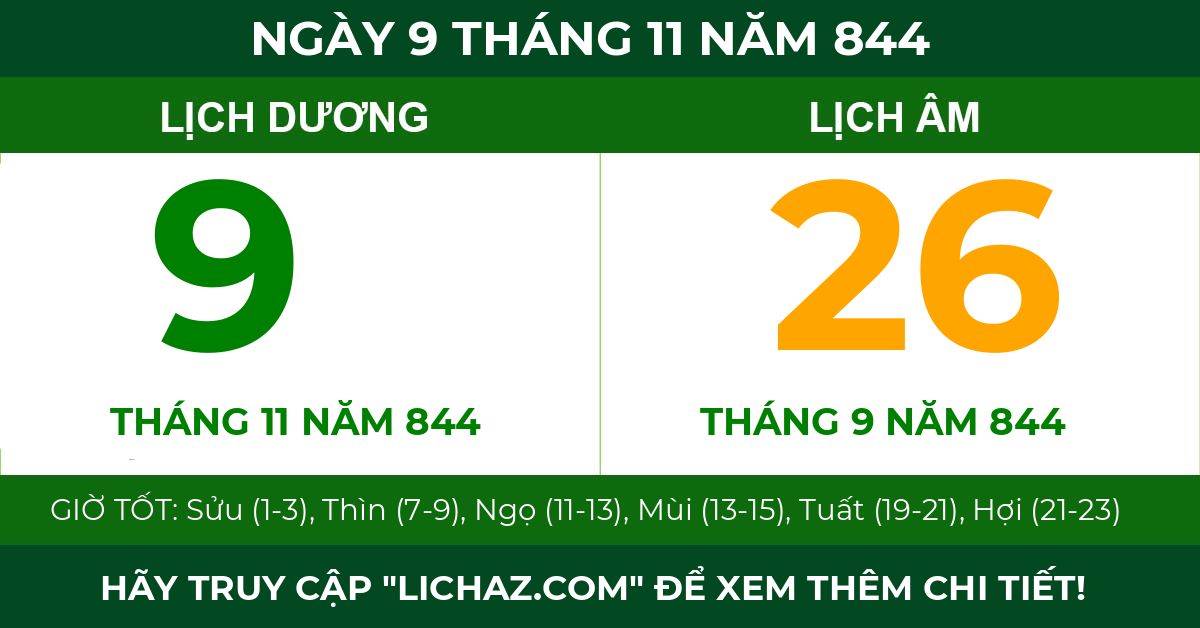 lịch âm ngày 9 tháng 11 năm 844