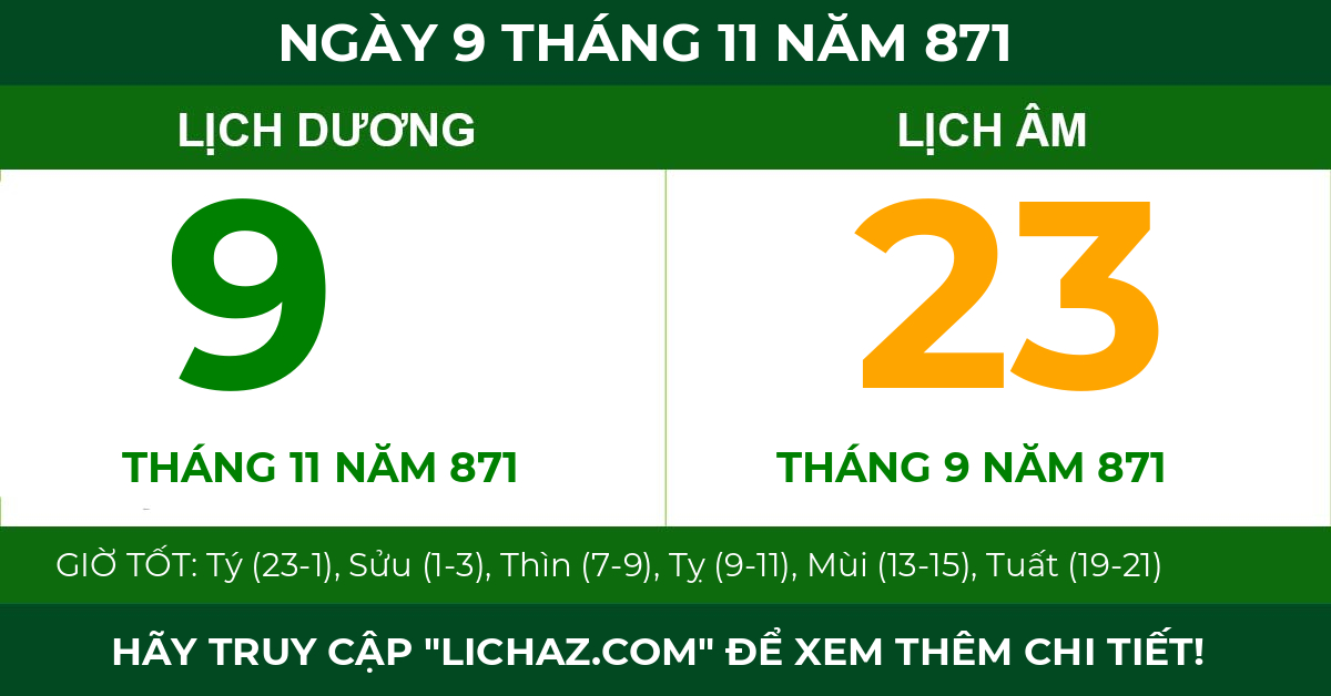 lịch âm ngày 9 tháng 11 năm 871