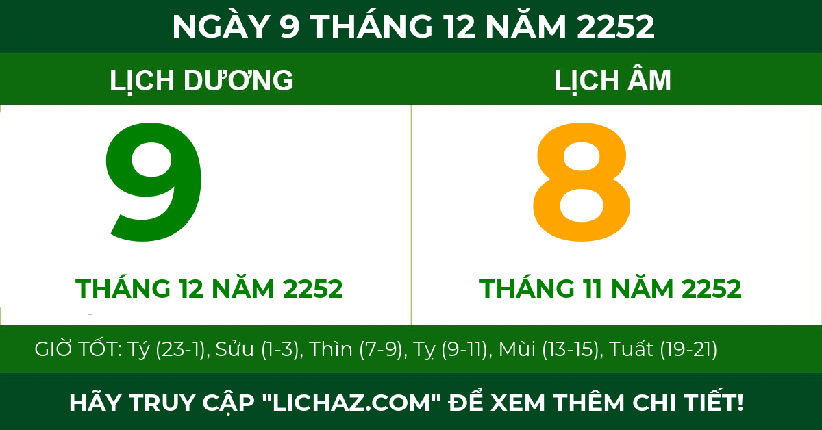 lịch âm ngày 9 tháng 12 năm 2252