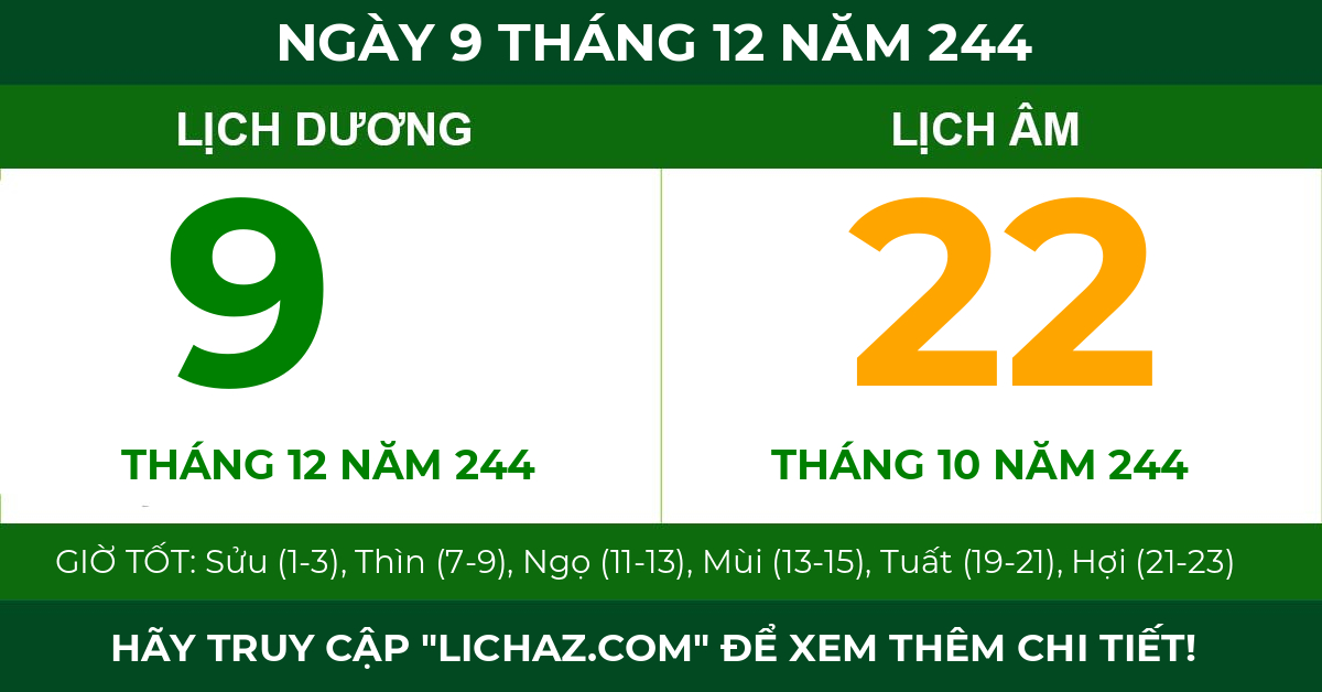 lịch âm ngày 9 tháng 12 năm 244