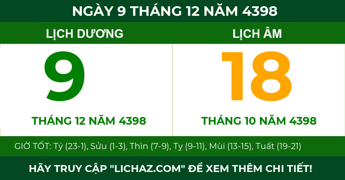 lịch âm ngày 9 tháng 12 năm 4398