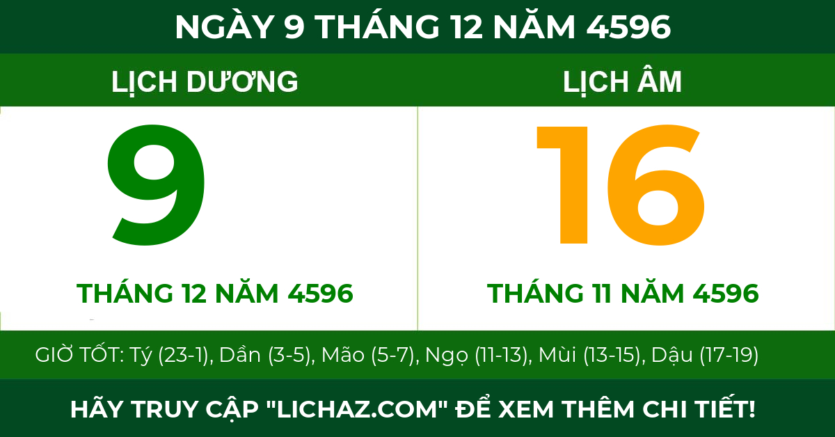 lịch âm ngày 9 tháng 12 năm 4596