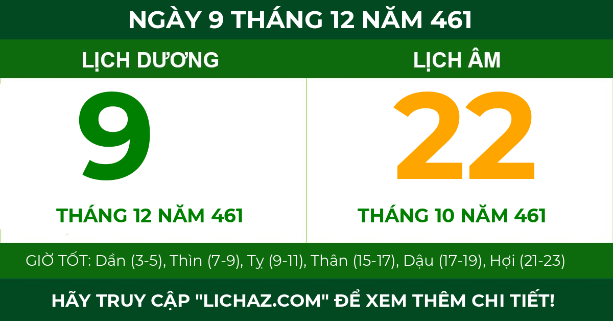 lịch âm ngày 9 tháng 12 năm 461