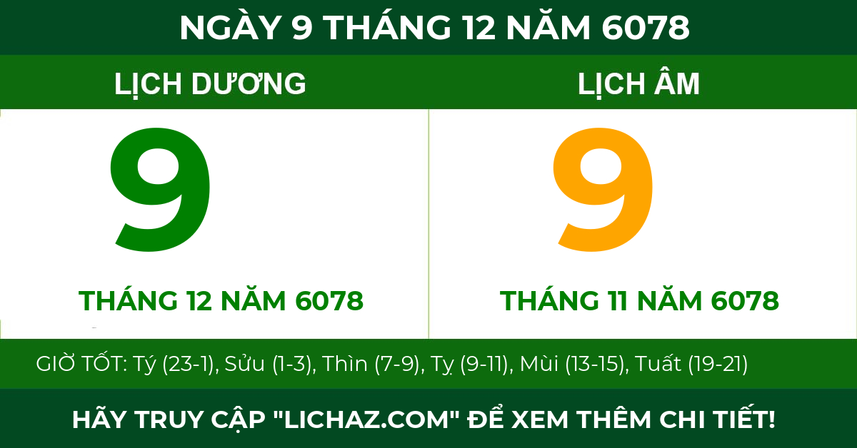 lịch âm ngày 9 tháng 12 năm 6078