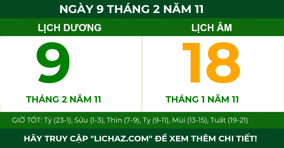 lịch âm ngày 9 tháng 2 năm 11