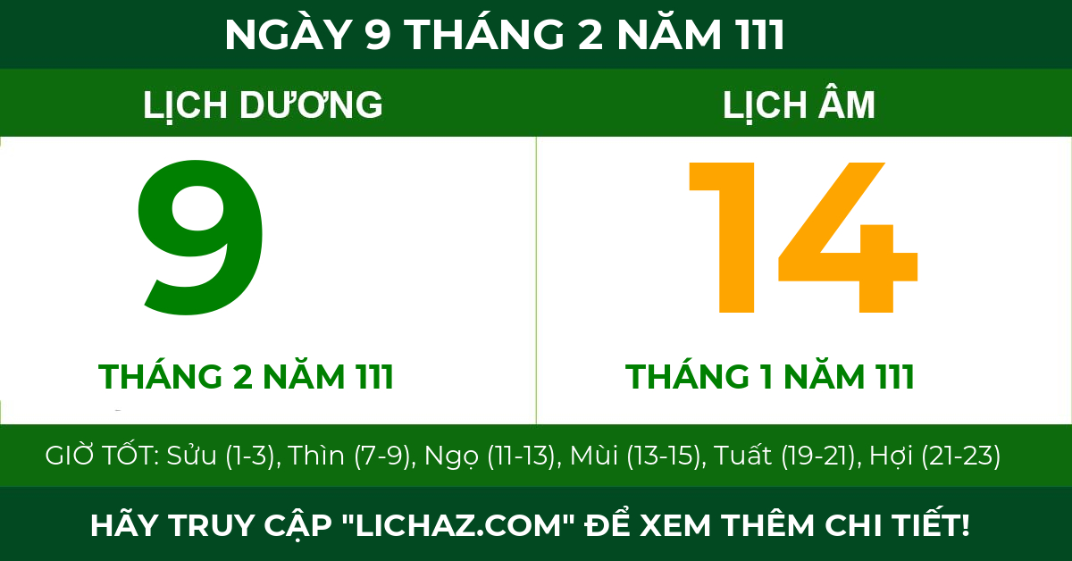 lịch âm ngày 9 tháng 2 năm 111