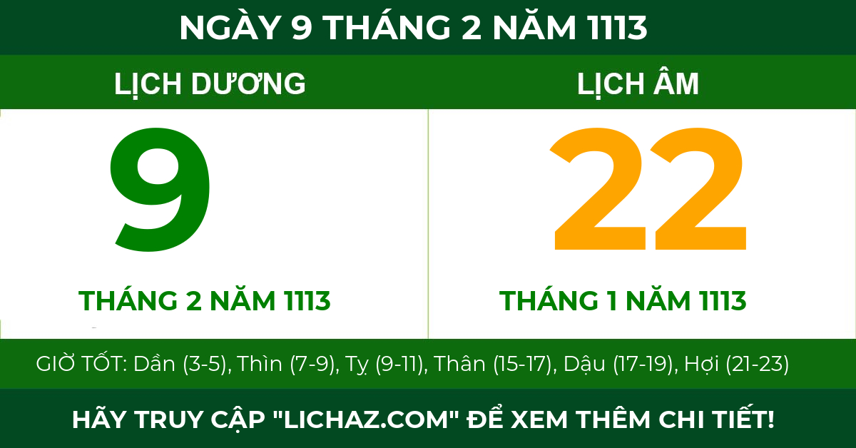 lịch âm ngày 9 tháng 2 năm 1113