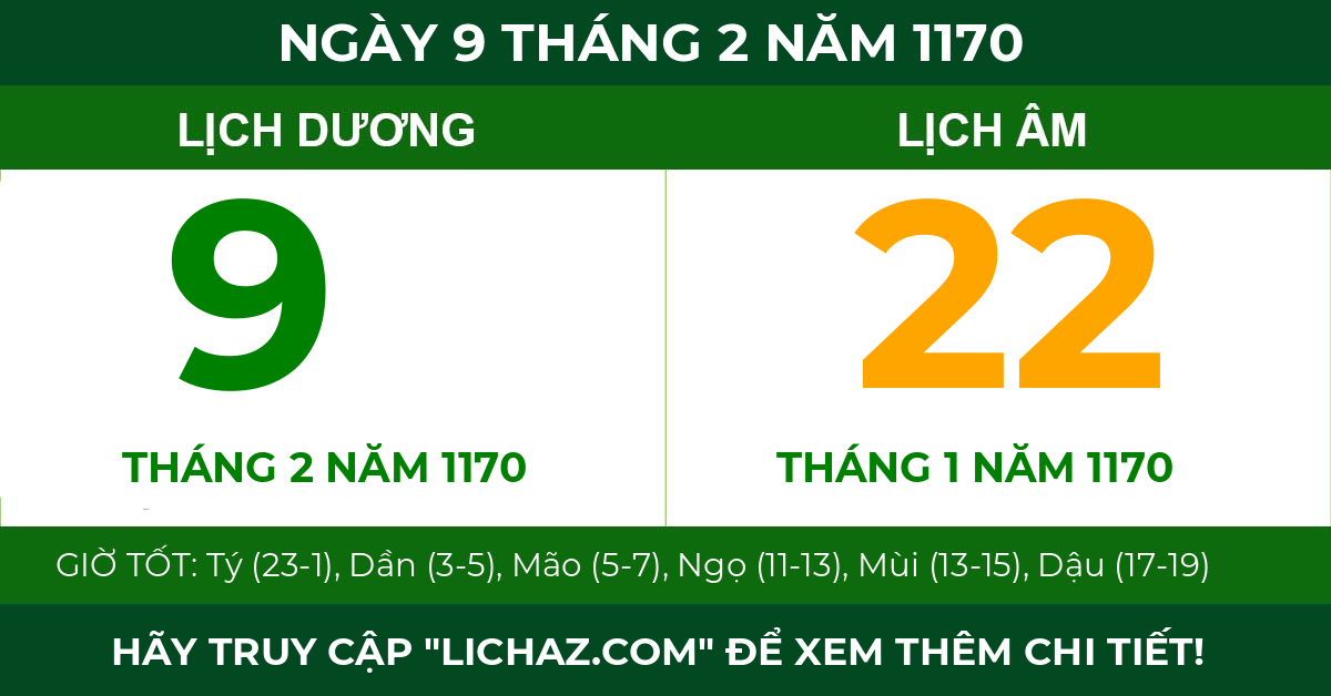lịch âm ngày 9 tháng 2 năm 1170