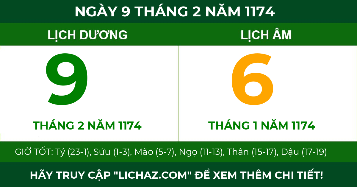 lịch âm ngày 9 tháng 2 năm 1174