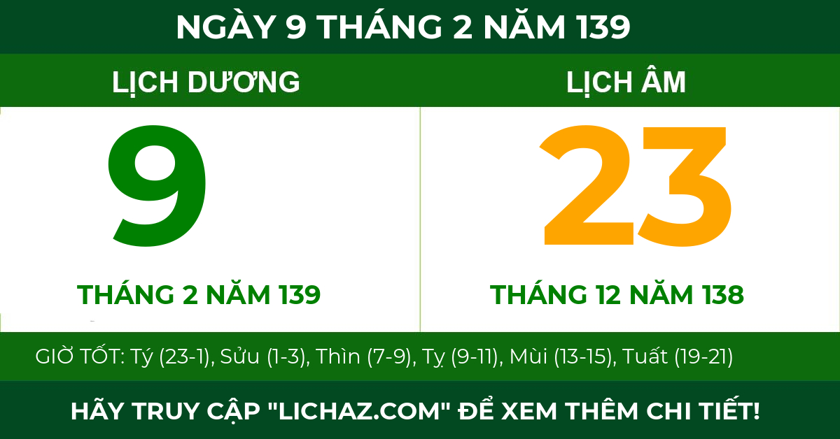 lịch âm ngày 9 tháng 2 năm 139
