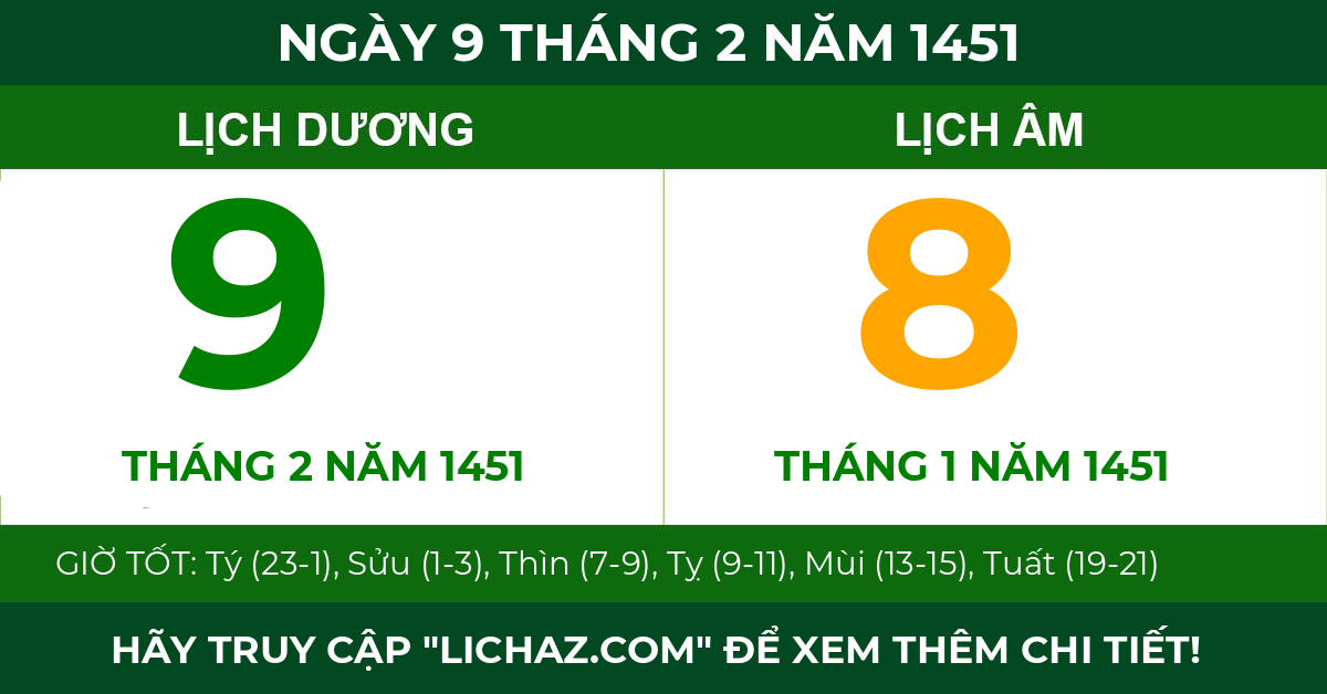 lịch âm ngày 9 tháng 2 năm 1451