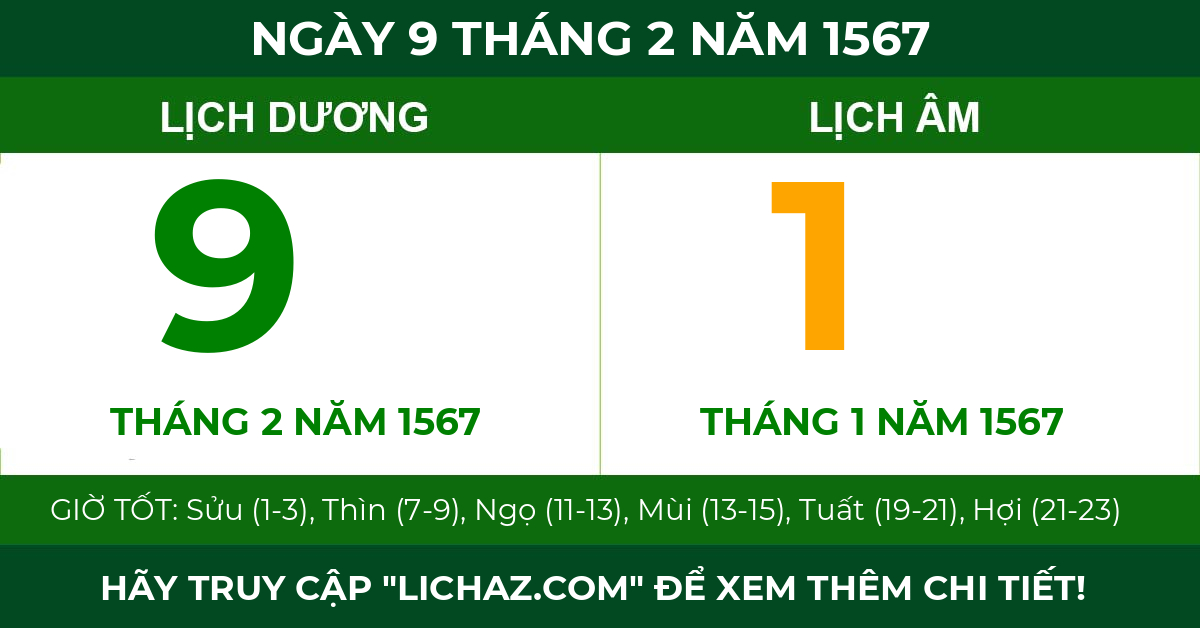 lịch âm ngày 9 tháng 2 năm 1567