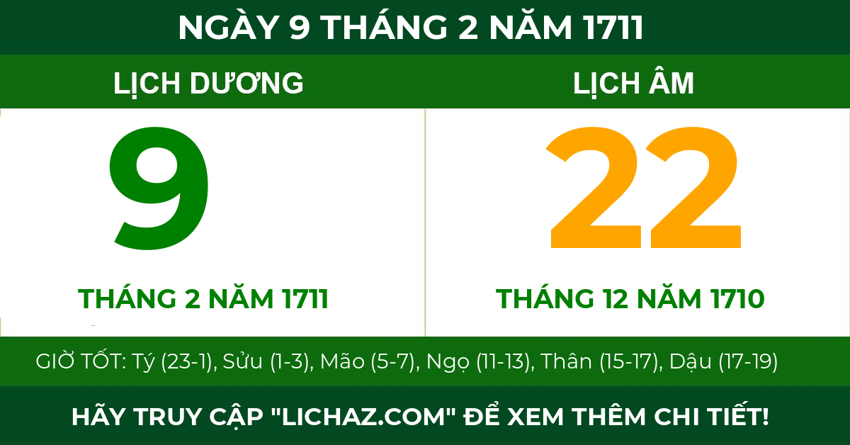 lịch âm ngày 9 tháng 2 năm 1711