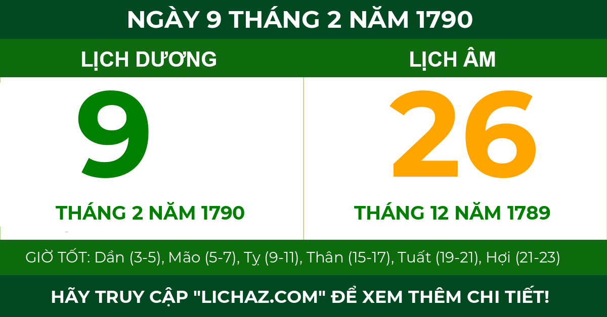 lịch âm ngày 9 tháng 2 năm 1790