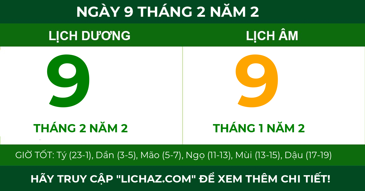 lịch âm ngày 9 tháng 2 năm 2