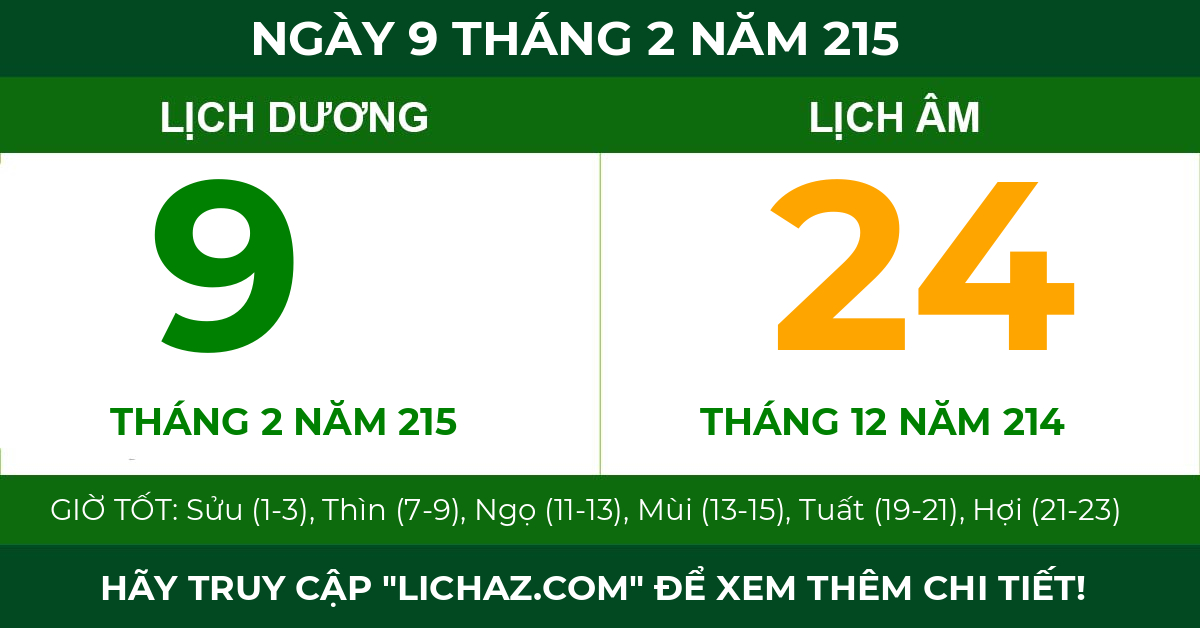 lịch âm ngày 9 tháng 2 năm 215
