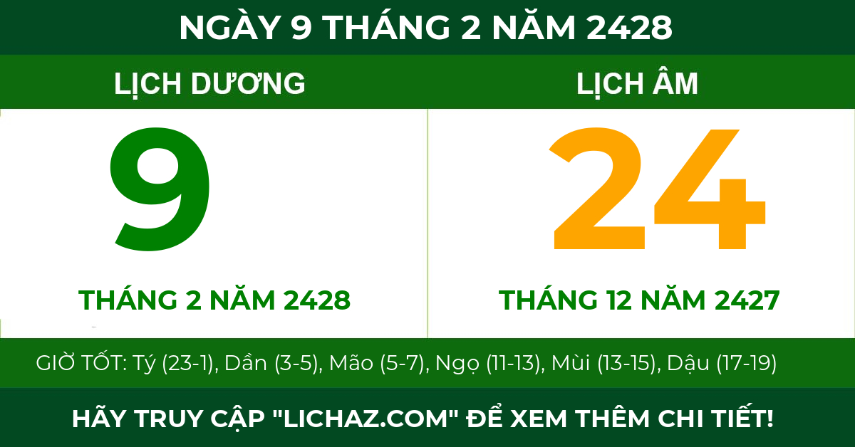 lịch âm ngày 9 tháng 2 năm 2428