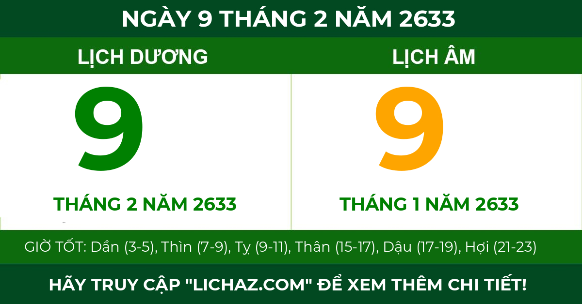 lịch âm ngày 9 tháng 2 năm 2633