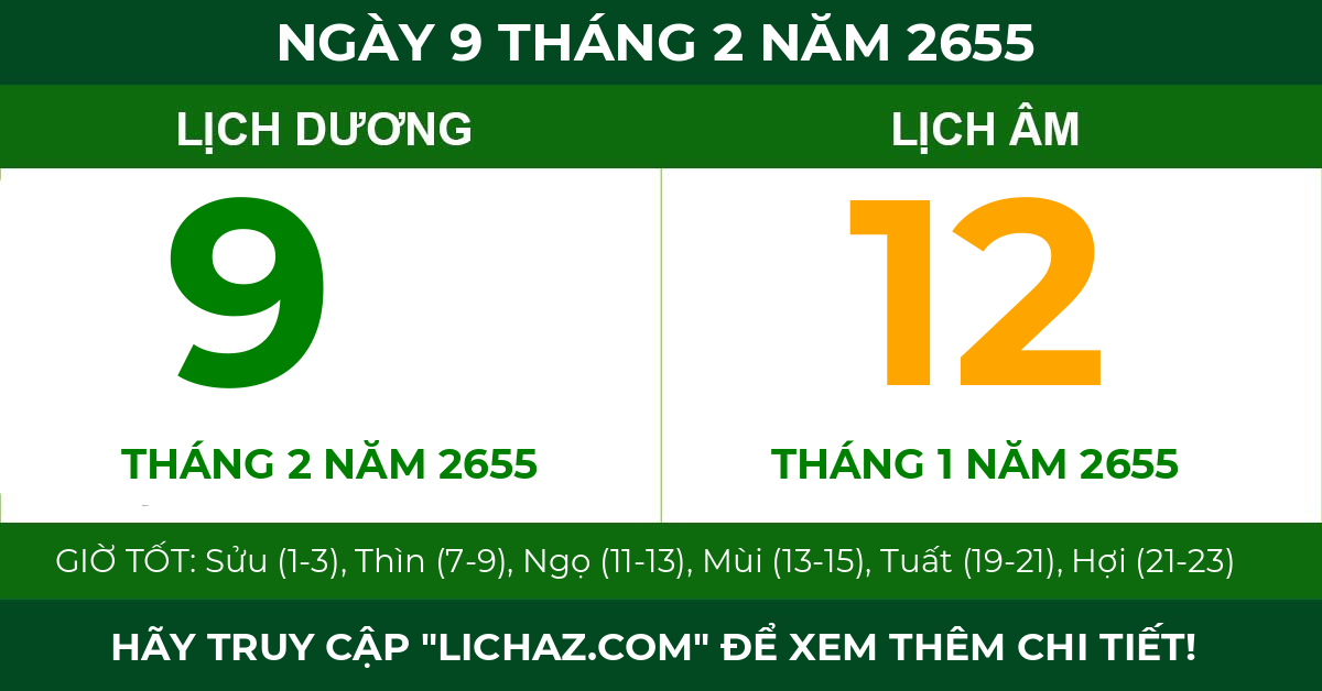 lịch âm ngày 9 tháng 2 năm 2655