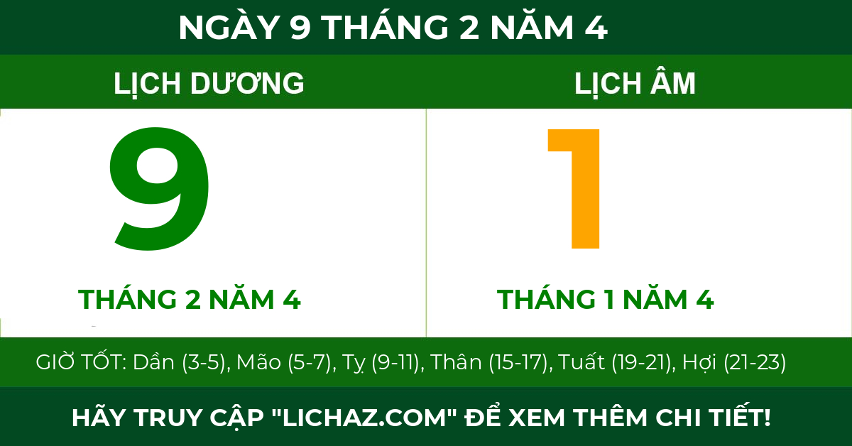 lịch âm ngày 9 tháng 2 năm 4