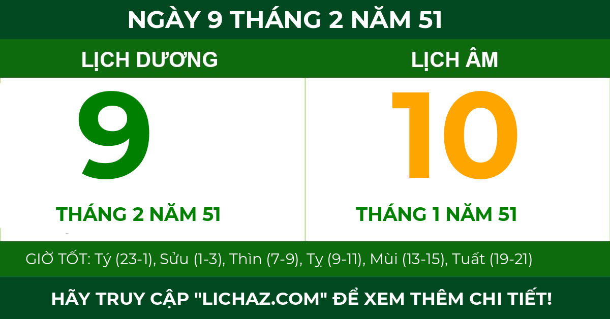 lịch âm ngày 9 tháng 2 năm 51