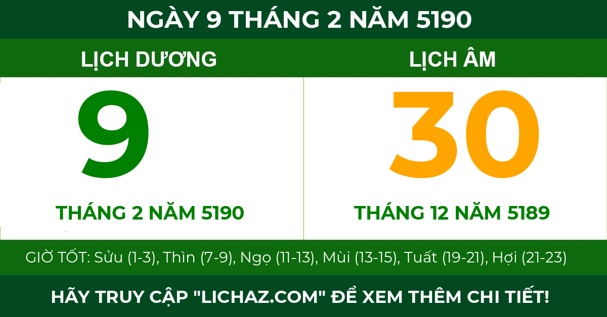lịch âm ngày 9 tháng 2 năm 5190
