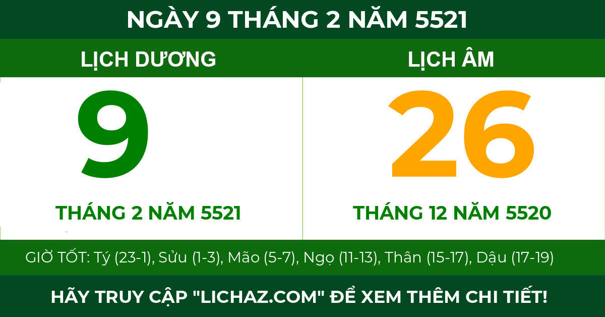 lịch âm ngày 9 tháng 2 năm 5521
