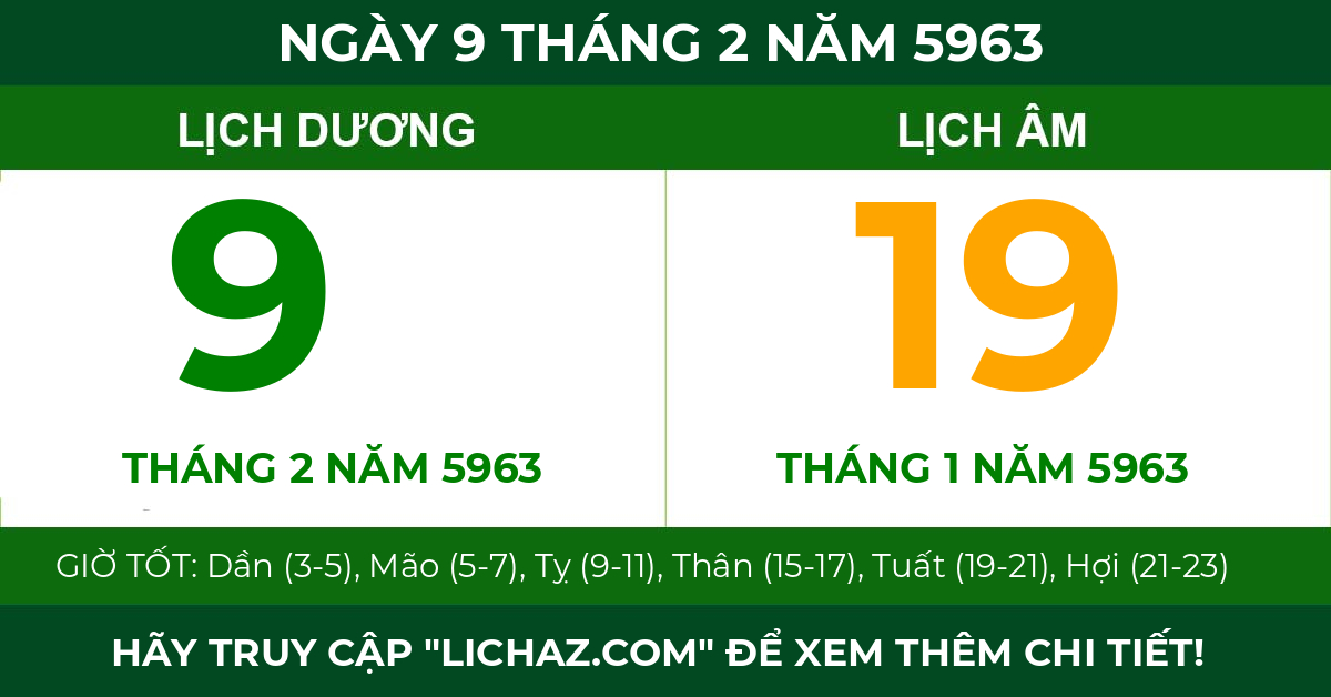 lịch âm ngày 9 tháng 2 năm 5963