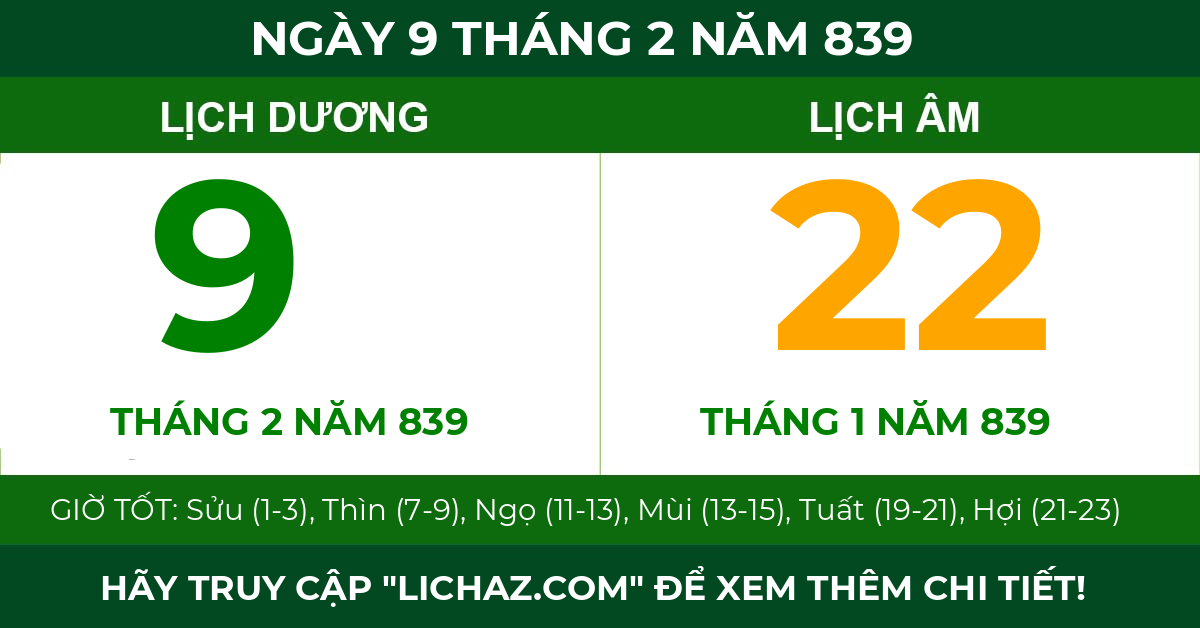 lịch âm ngày 9 tháng 2 năm 839