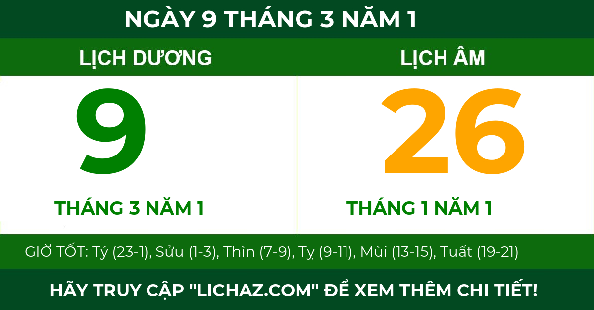 lịch âm ngày 9 tháng 3 năm 1