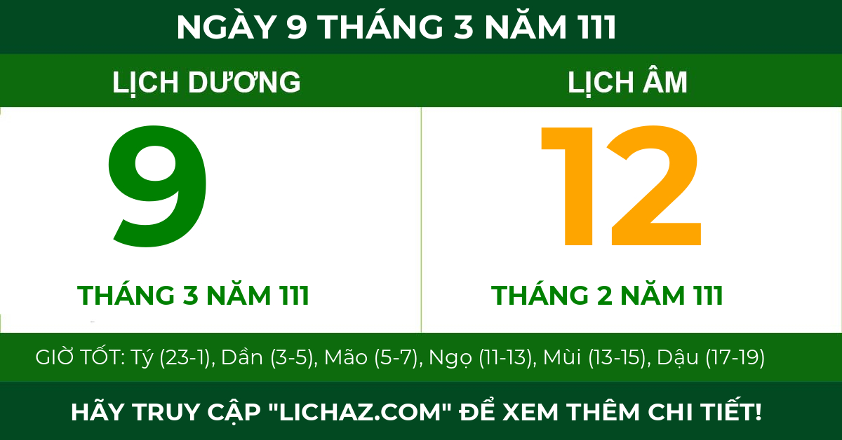 lịch âm ngày 9 tháng 3 năm 111