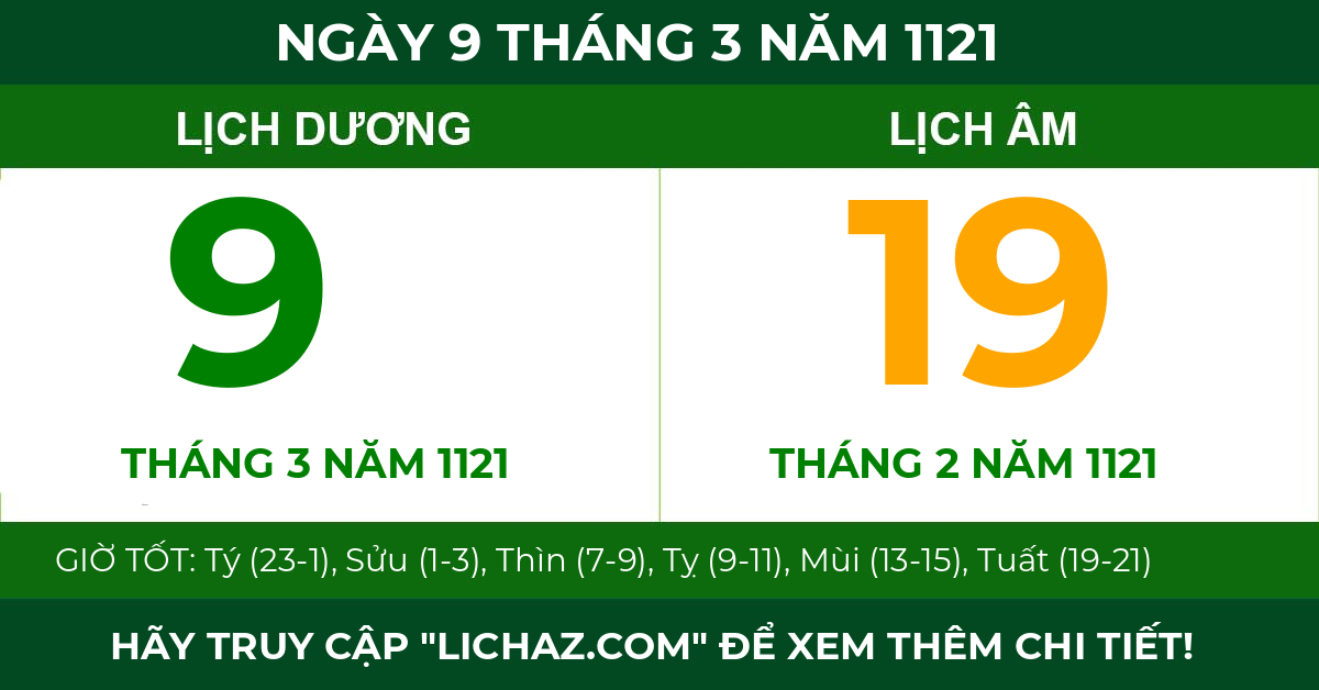 lịch âm ngày 9 tháng 3 năm 1121