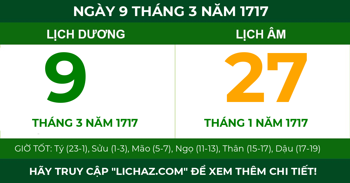 lịch âm ngày 9 tháng 3 năm 1717