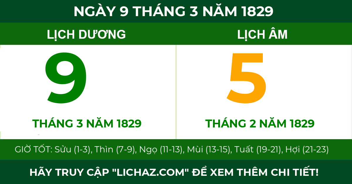 lịch âm ngày 9 tháng 3 năm 1829