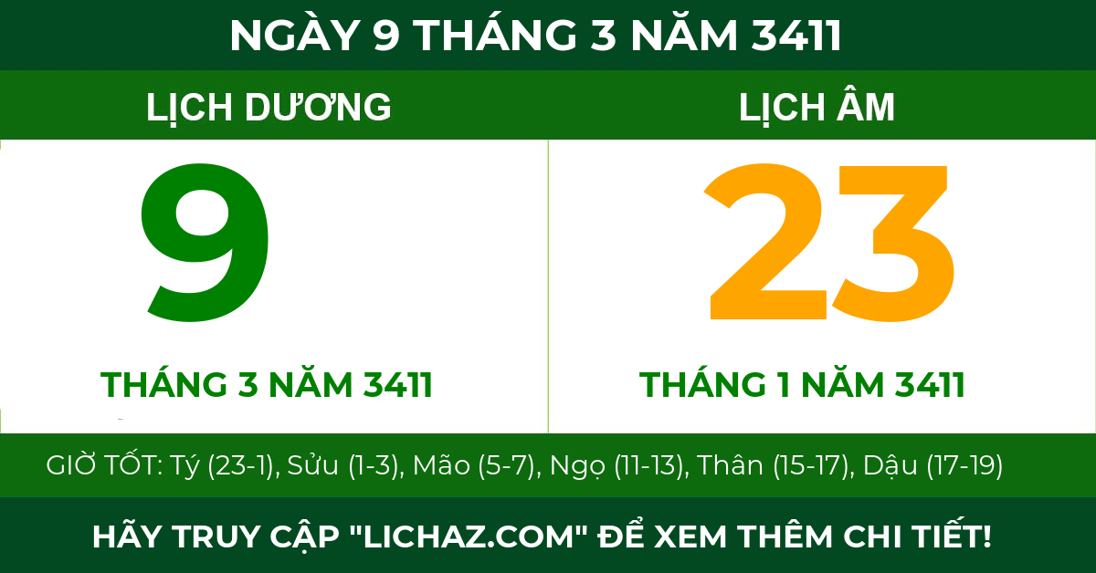 lịch âm ngày 9 tháng 3 năm 3411