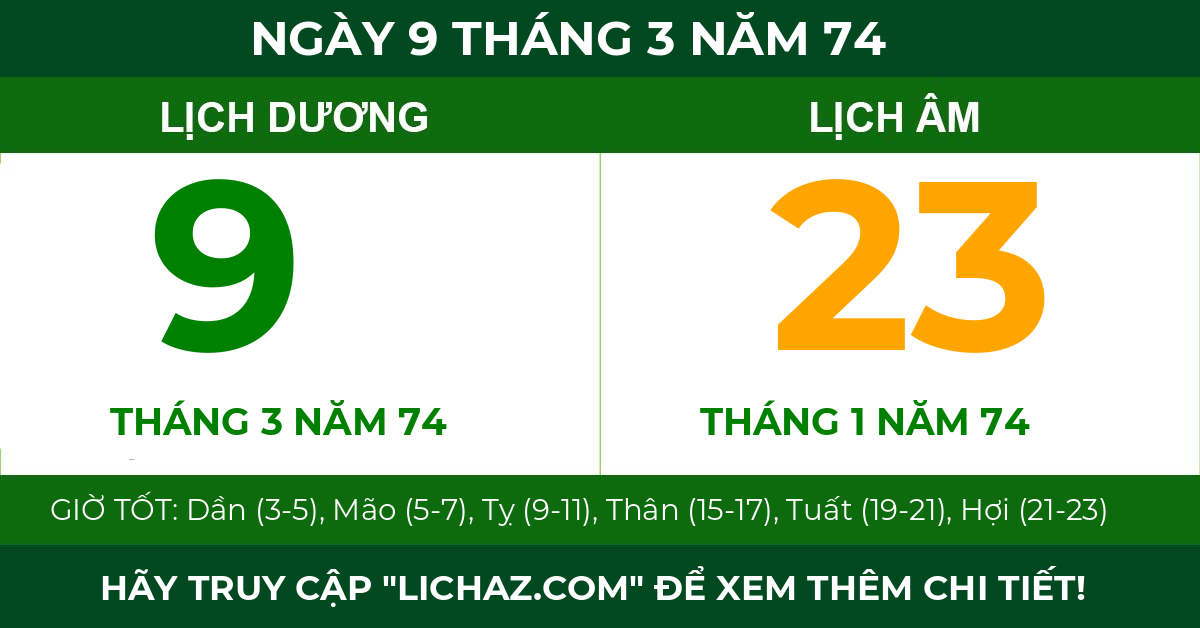 lịch âm ngày 9 tháng 3 năm 74