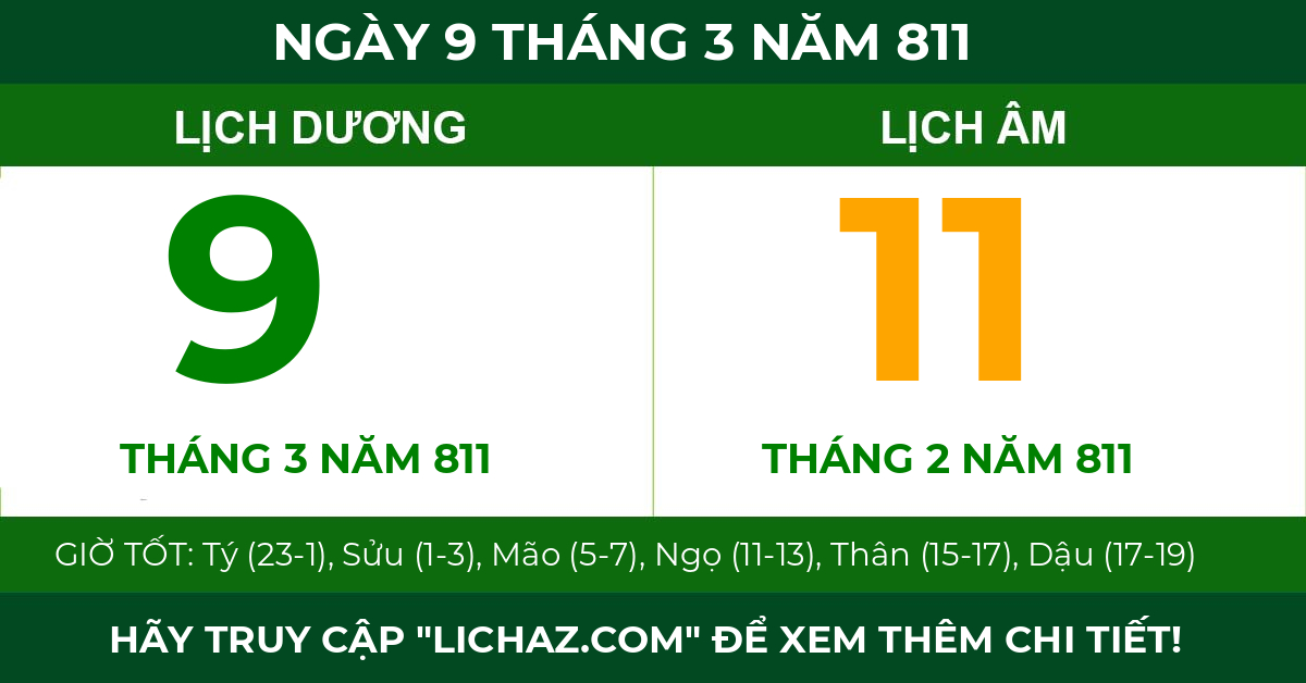 lịch âm ngày 9 tháng 3 năm 811