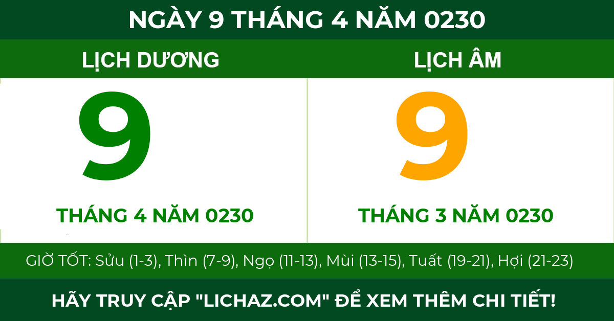 lịch âm ngày 9 tháng 4 năm 0230