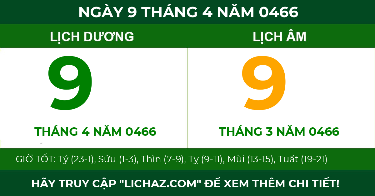 lịch âm ngày 9 tháng 4 năm 0466
