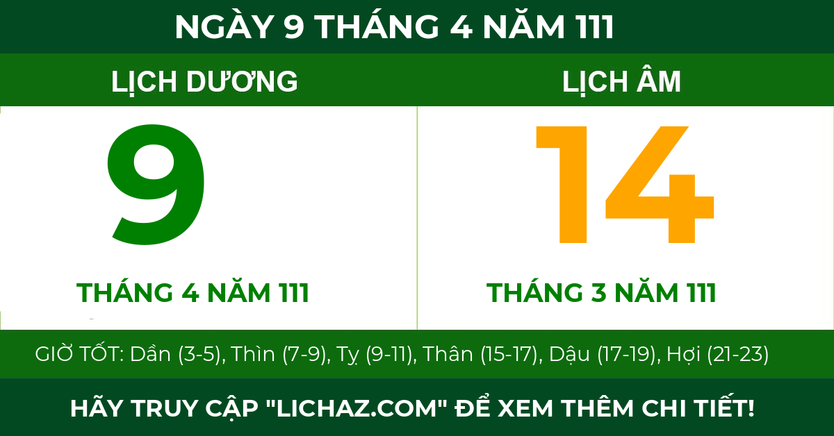 lịch âm ngày 9 tháng 4 năm 111