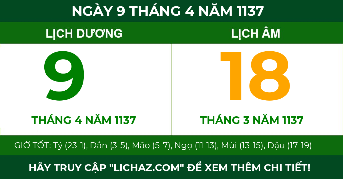 lịch âm ngày 9 tháng 4 năm 1137