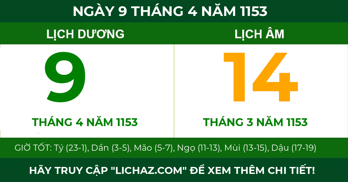 lịch âm ngày 9 tháng 4 năm 1153