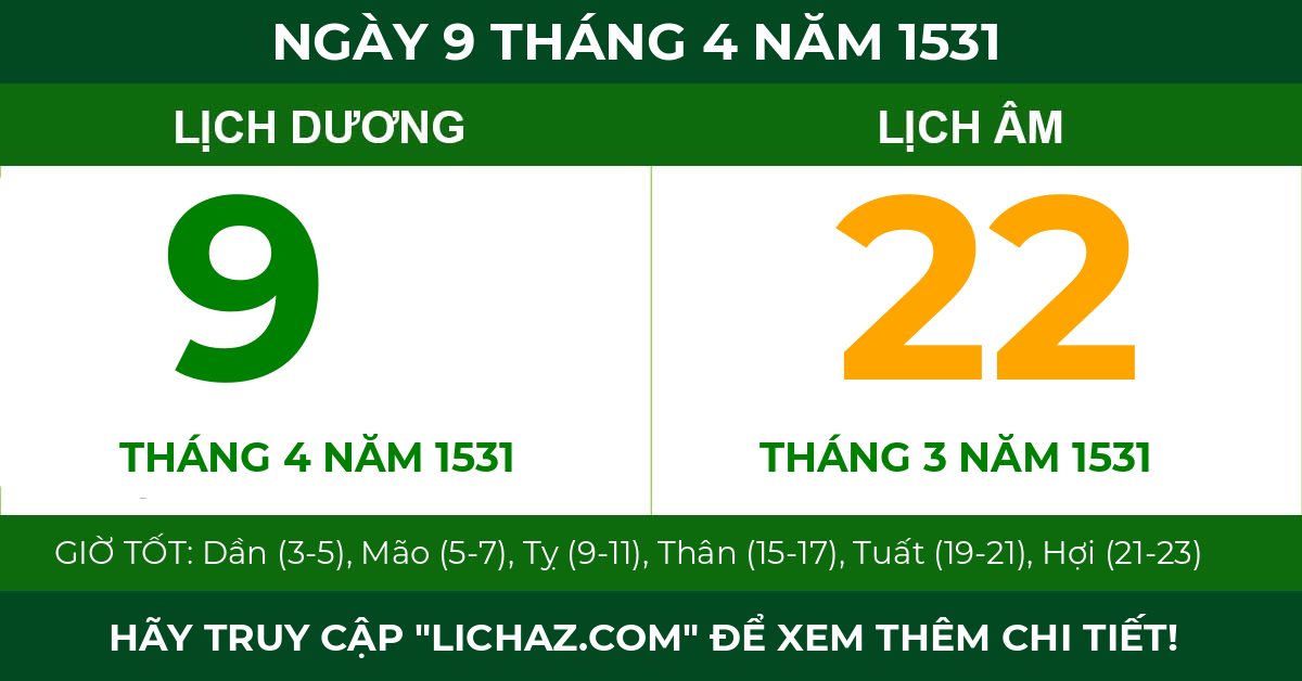 lịch âm ngày 9 tháng 4 năm 1531