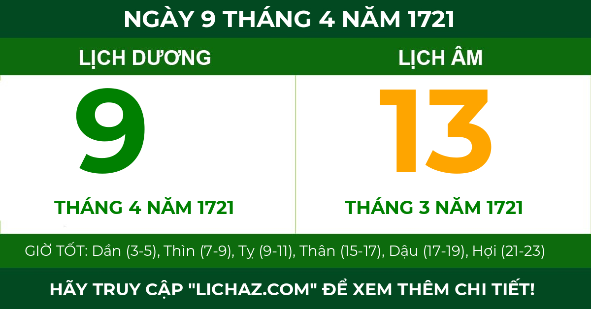 lịch âm ngày 9 tháng 4 năm 1721