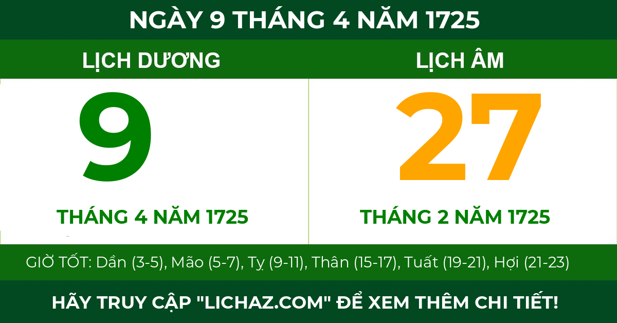 lịch âm ngày 9 tháng 4 năm 1725