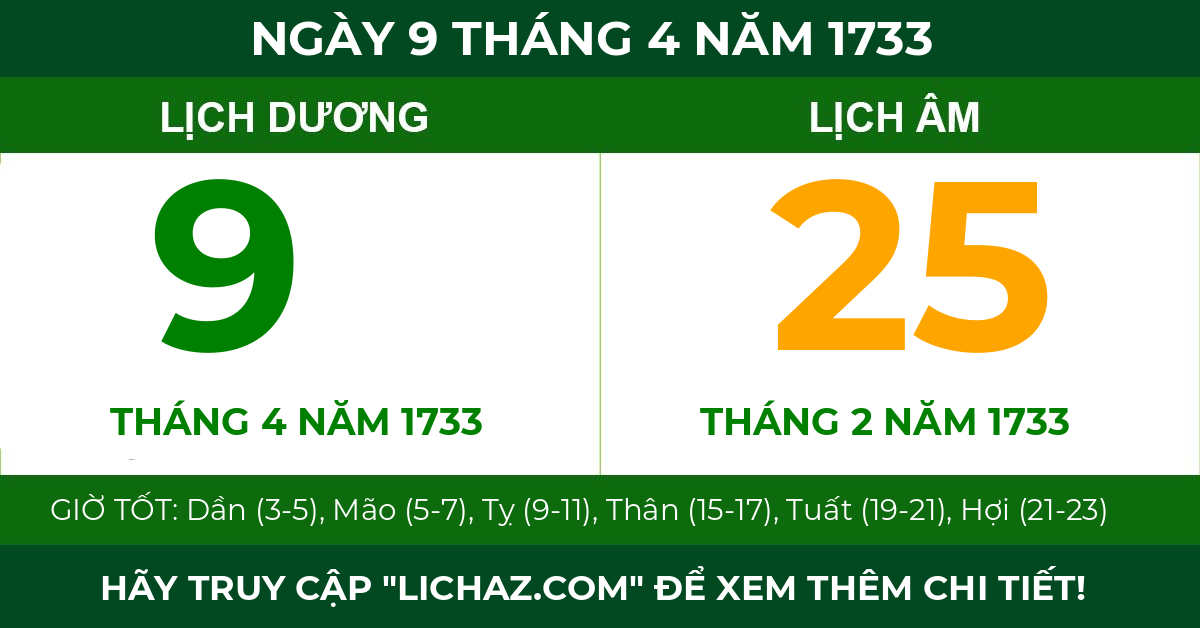 lịch âm ngày 9 tháng 4 năm 1733